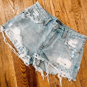 Abercrombie Mid Rise Destoryed Denim Shorts